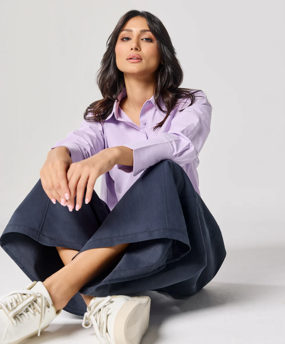 Cotton Oversized Shirt- Lavender - Image 7