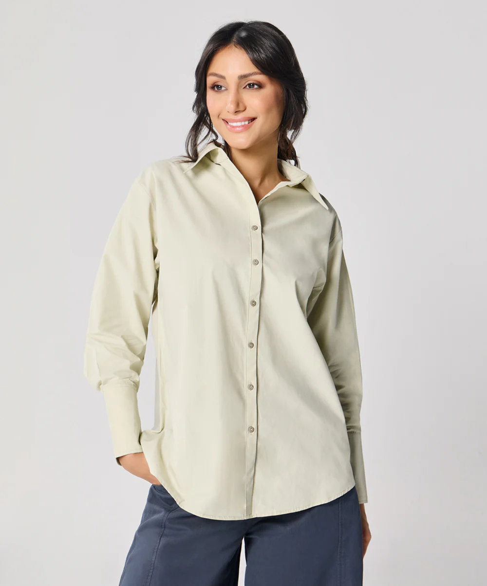 Cotton Oversized Shirt- Light Green - Image 2