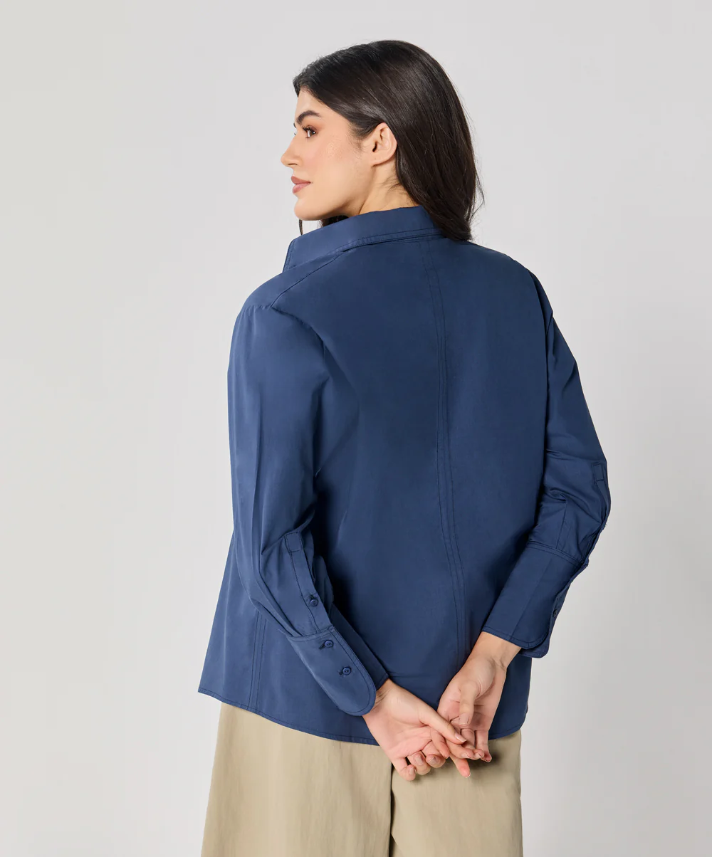 Cotton Oversized Shirt- Navy Blue - Image 6