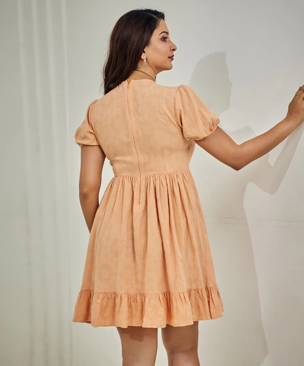 Cotton Puff Sleeve Ruffle Hem Flare Dress - Image 7