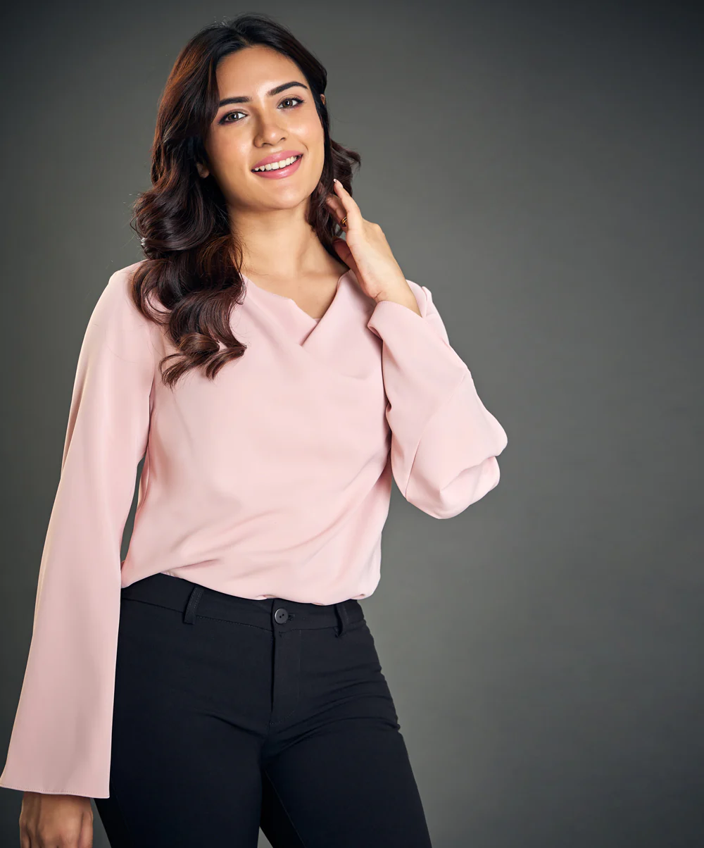Cowl Neck Long Sleeve Pink Top - Image 2