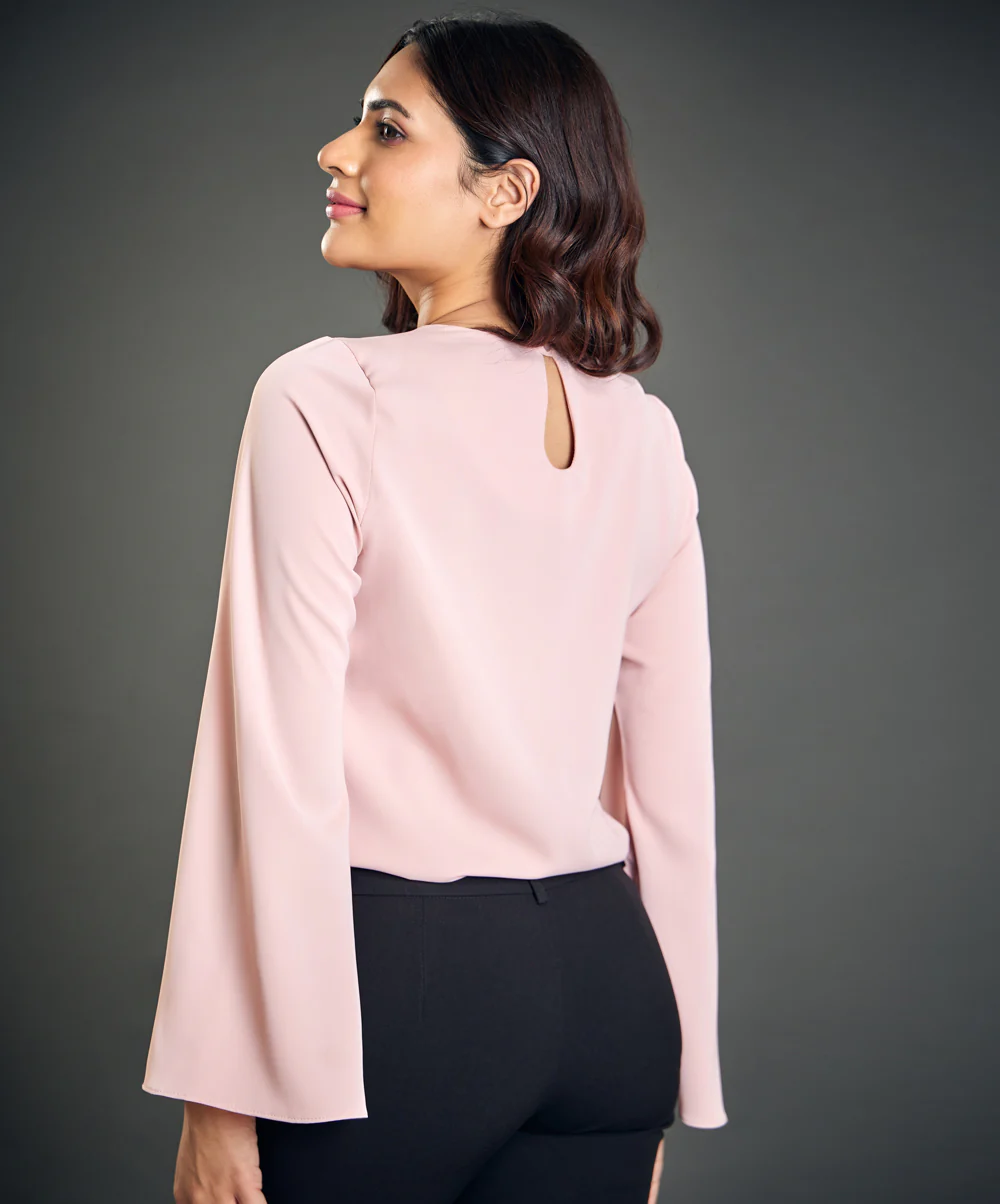 Cowl Neck Long Sleeve Pink Top - Image 4