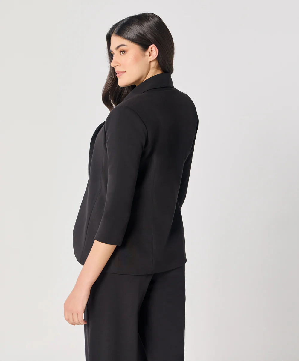 Curved Label Collared Classic Jacket- Black - Image 5