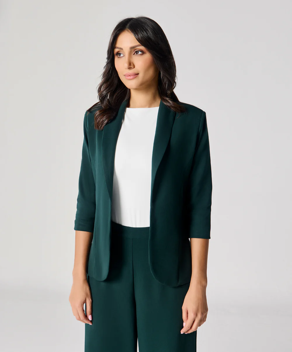 Curved Label Collared Classic Jacket- Green - Image 2