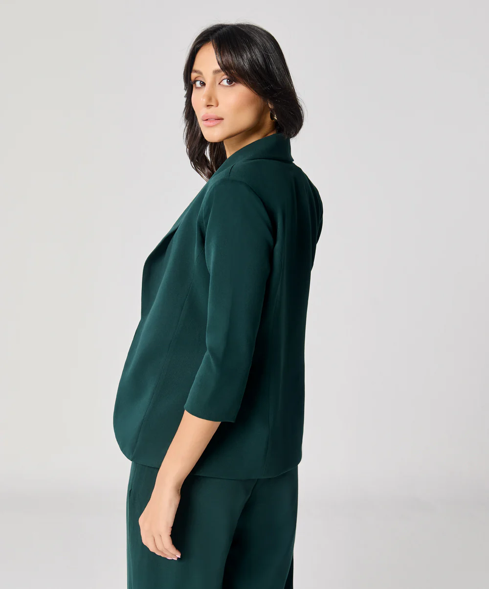 Curved Label Collared Classic Jacket- Green - Image 6