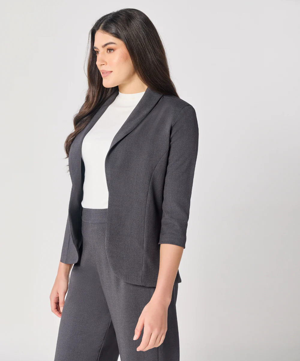 Curved Label Collared Classic Jacket- Grey - Image 2