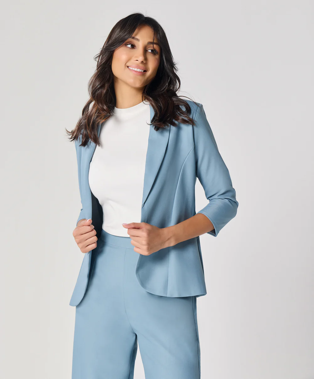 Curved Label Collared Classic Jacket- Light Blue - Image 3