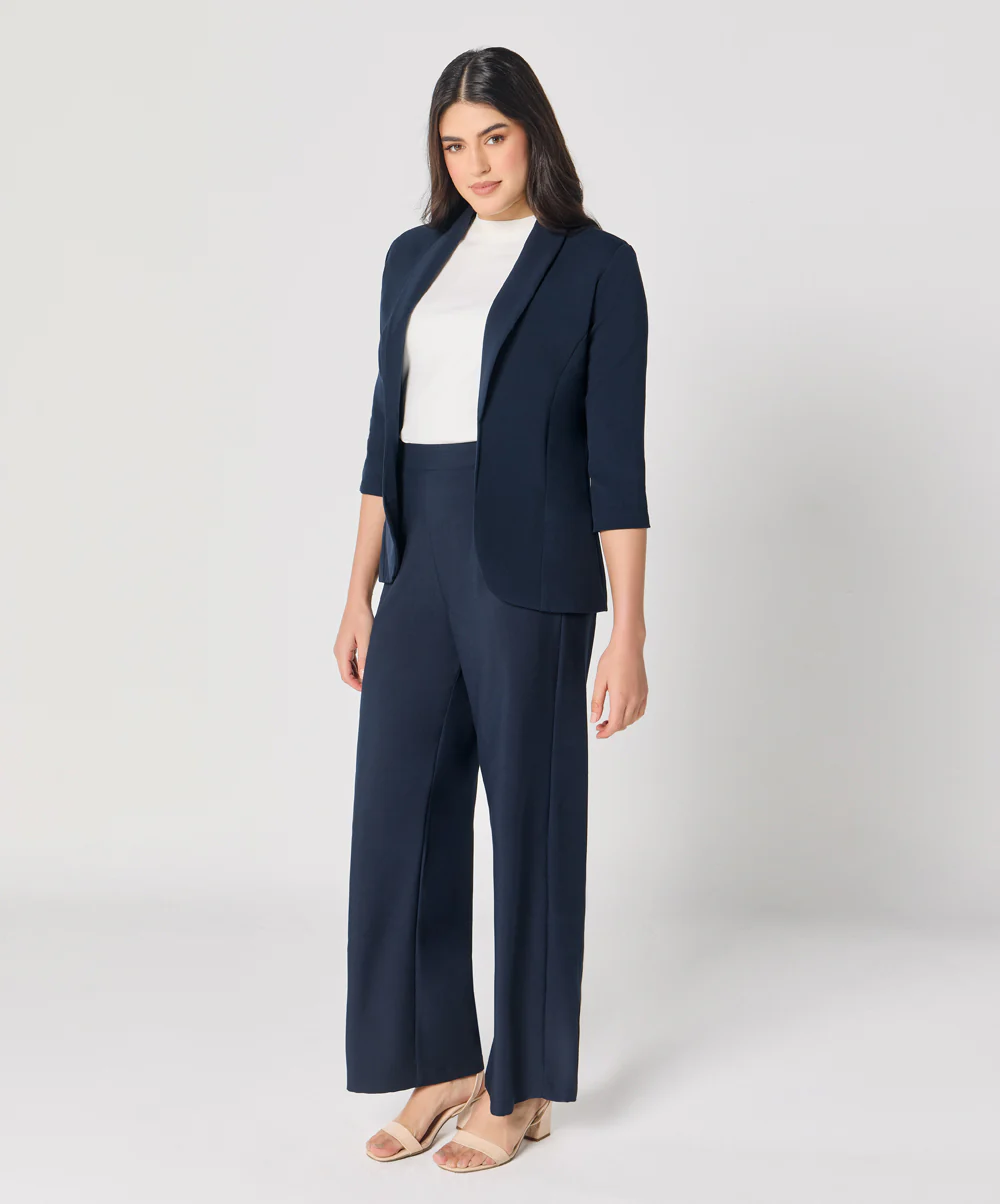 Curved Label Collared Classic Jacket- Navy Blue - Image 5