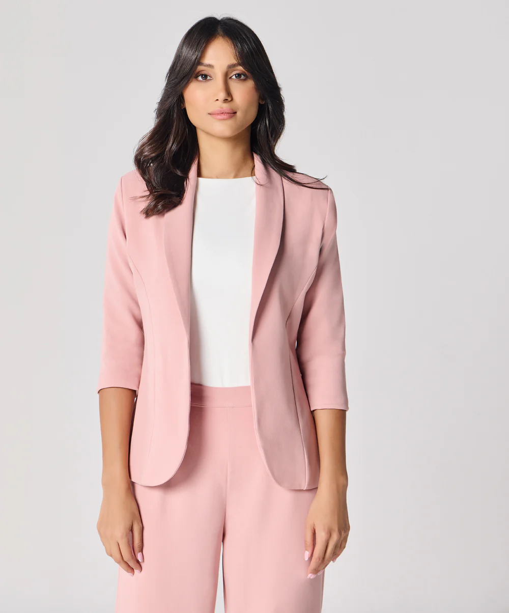 Curved Label Collared Classic Jacket- Pink - Image 2