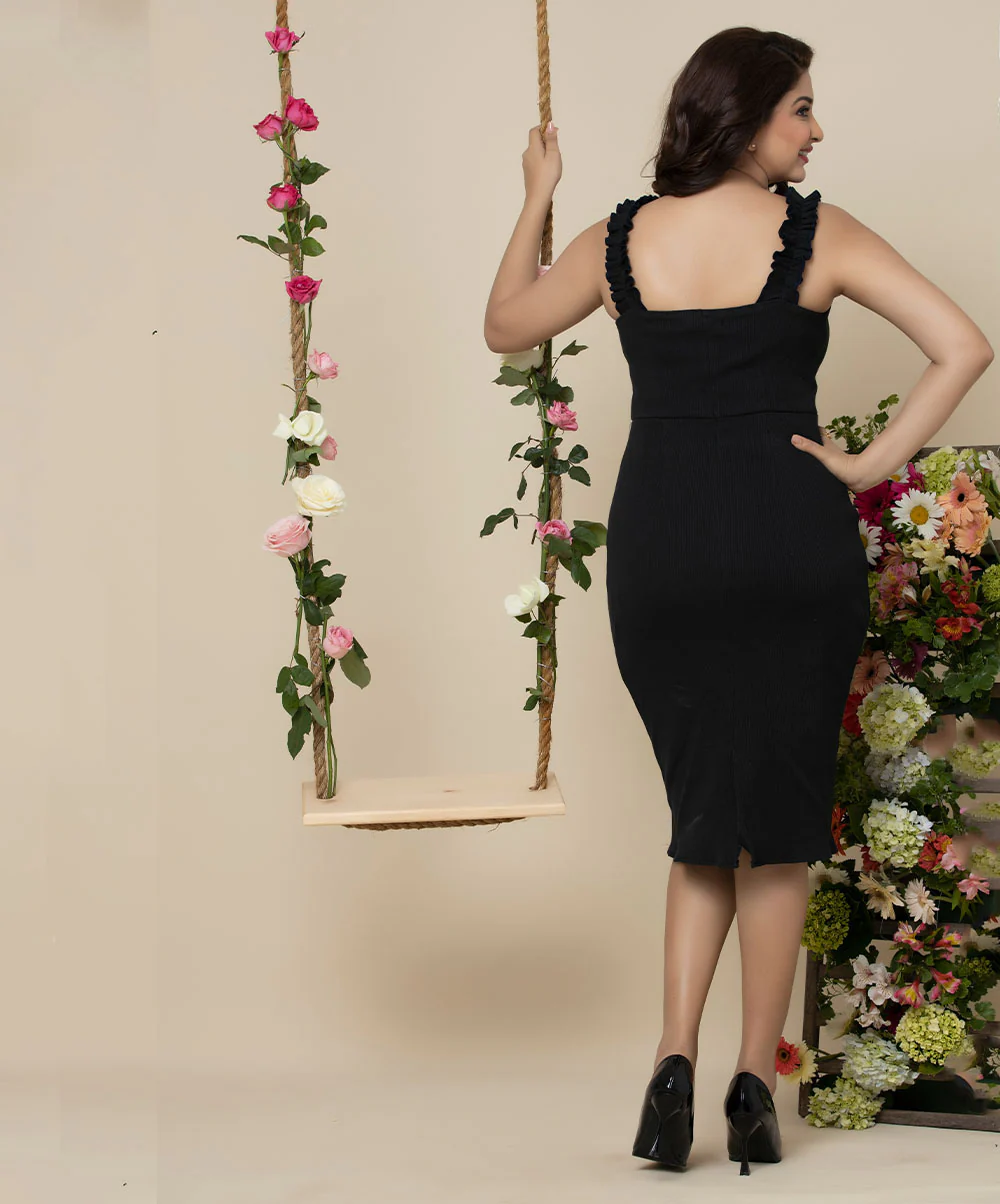 Cute Rib Bodycon Sweetheart Black Dress - Image 3