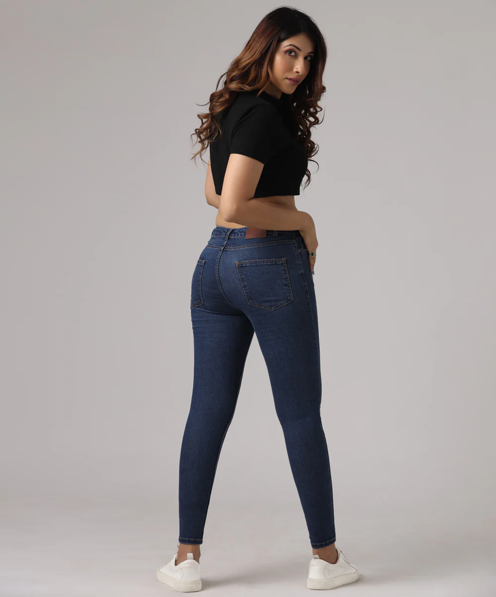 Dark Blue Mid Waist Skinny Jean - Image 2