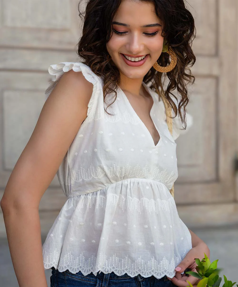 Deep Cutwork Peplum Top - Image 2