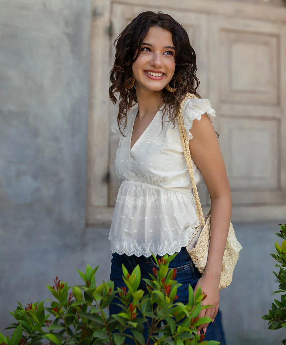 Deep Cutwork Peplum Top - Image 3