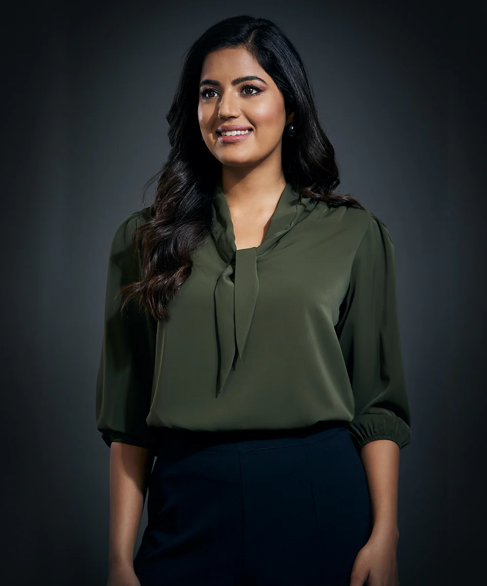 Deep Neck Bow Tie Chiffon Top-Dark Green - Image 2