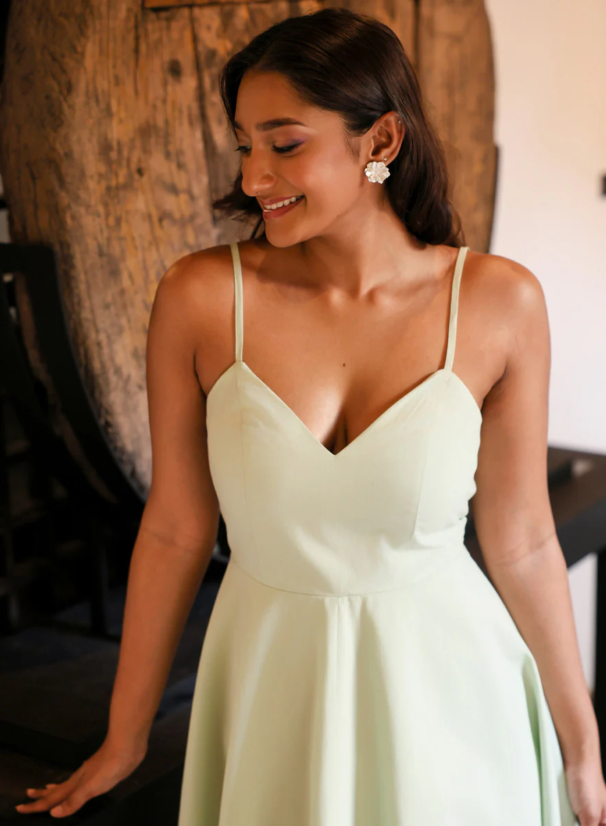 Deep V Neck Cotton Midi Dress Mint - Image 12