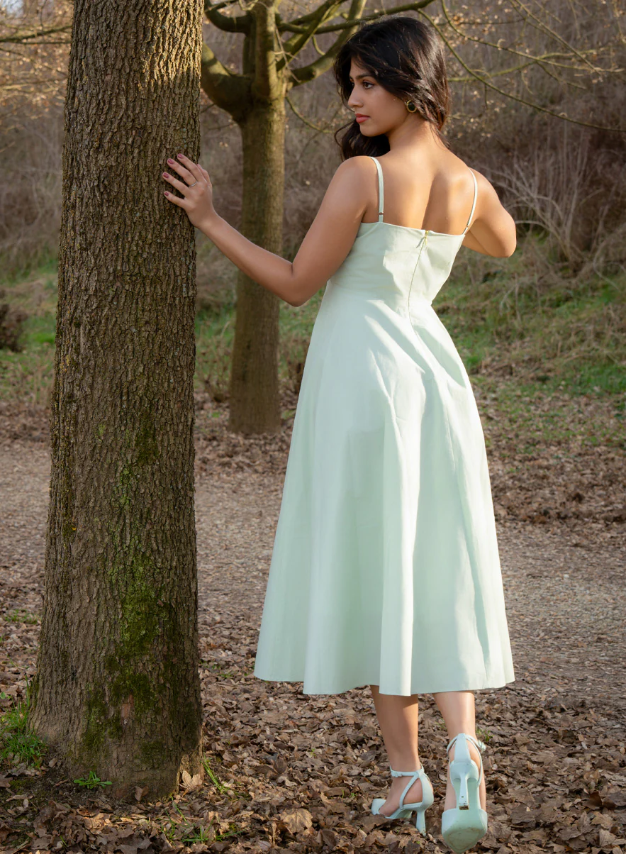 Deep V Neck Cotton Midi Dress Mint - Image 3