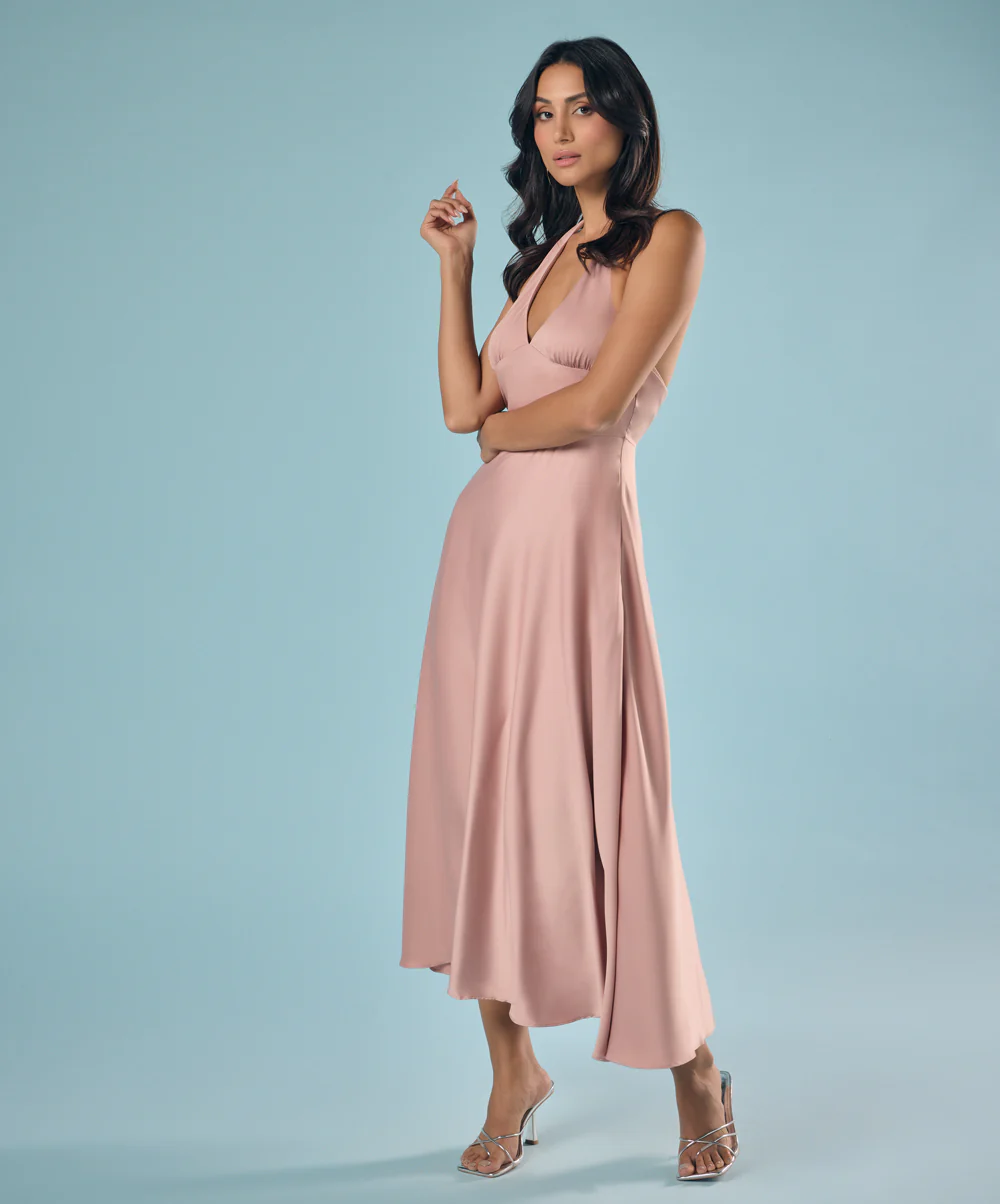 Deep Vneck Satin Solid Dress - Image 3