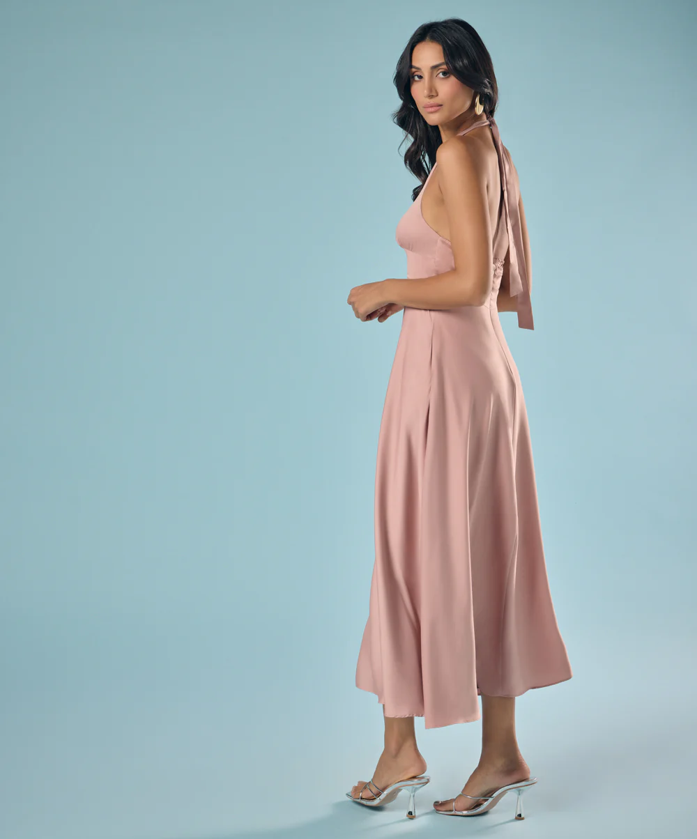Deep Vneck Satin Solid Dress - Image 4