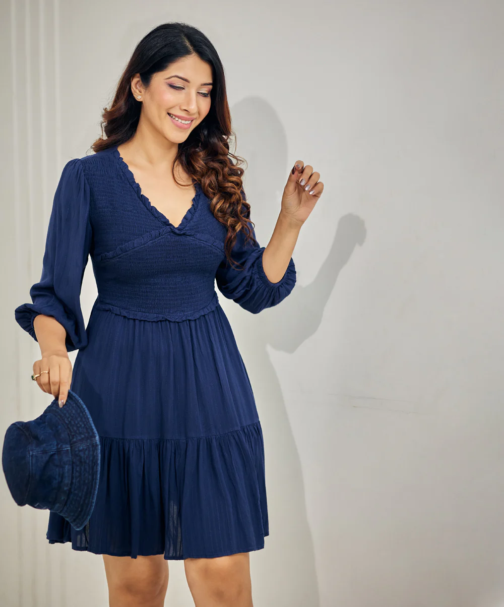 Detail Vneck Cotton Mini Dress - Image 2