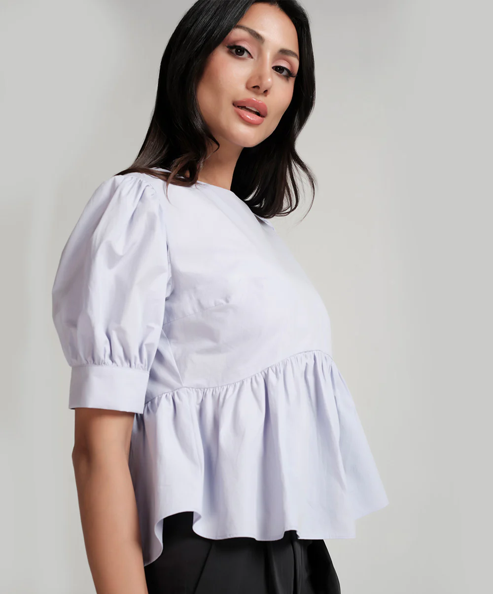 Detailed Line Peplum Lavender Top - Image 2