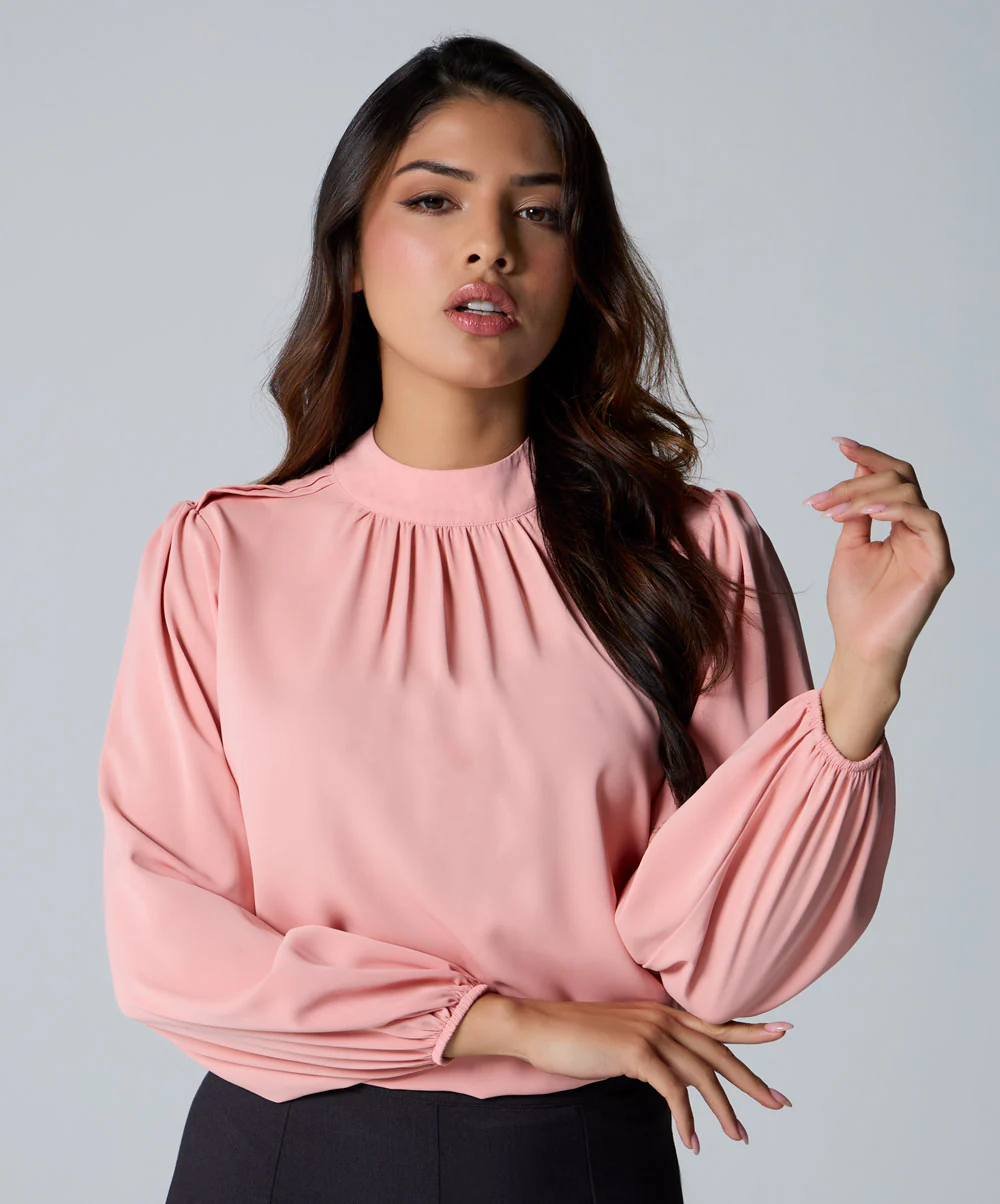 Double Frilled Long Sleeve Pink Top - Image 3