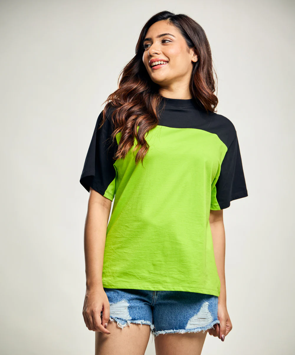 Electric Green And Black Mixed Oversized Tshirt - Image 2