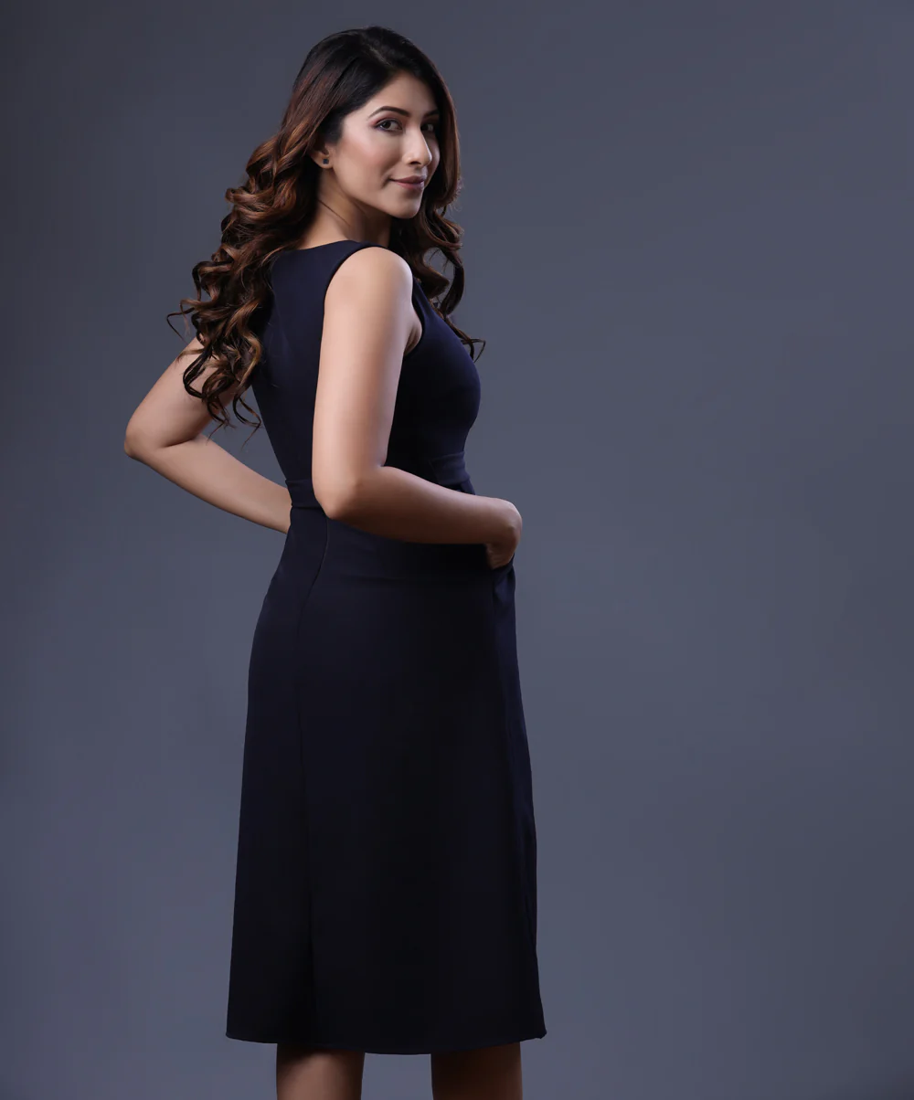 Embroidered Front Slit Shift Blue Dress - Image 3