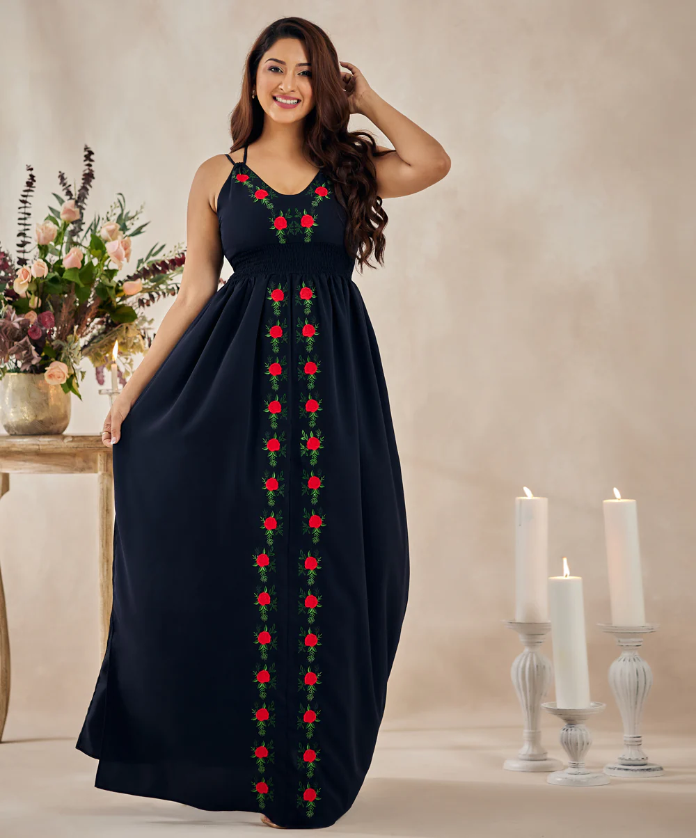 Embroidered Strappy Blue Maxi - Image 3