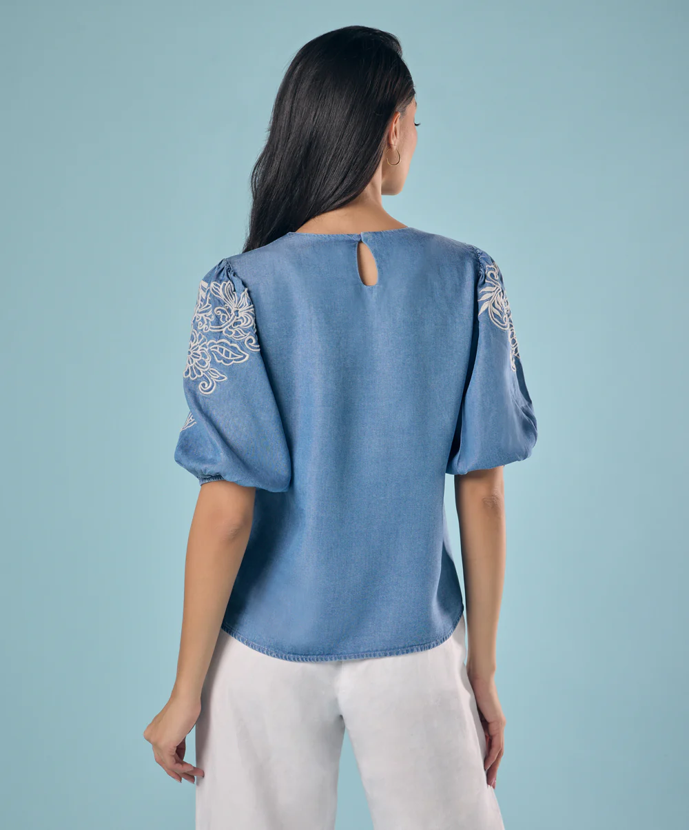Embroidery And Cut Work Tencel Top - Image 3