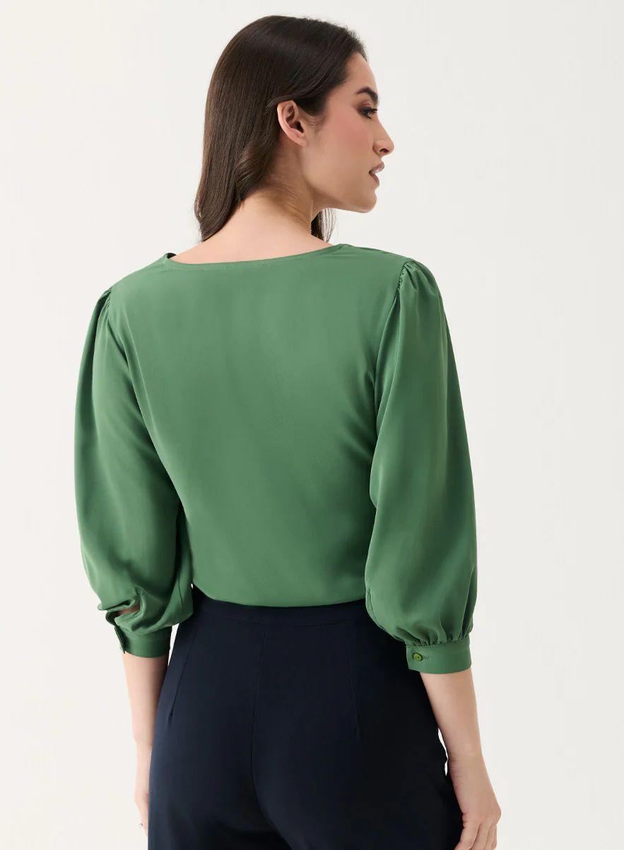 Fern-Green V Neck Long Chiffon Top - Image 4