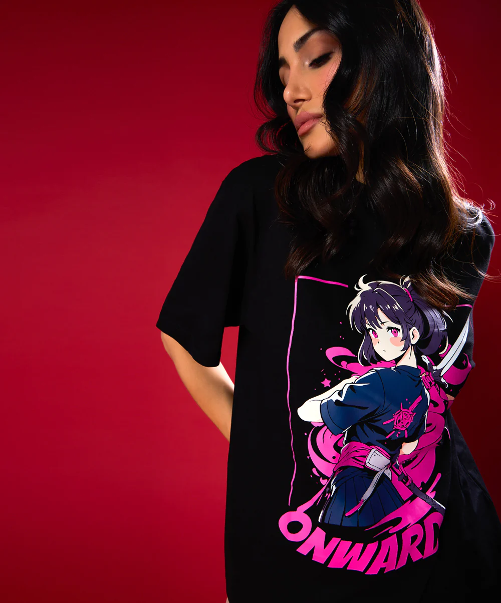 Fighter Girl Pink And Black Oversized Tshirt - Image 2
