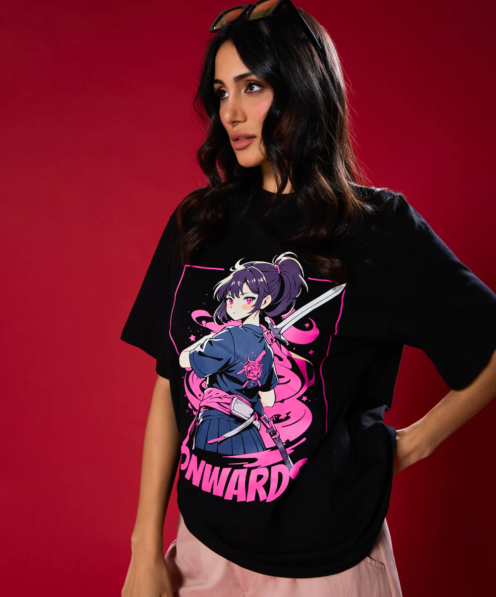 Fighter Girl Pink And Black Oversized Tshirt - Image 3