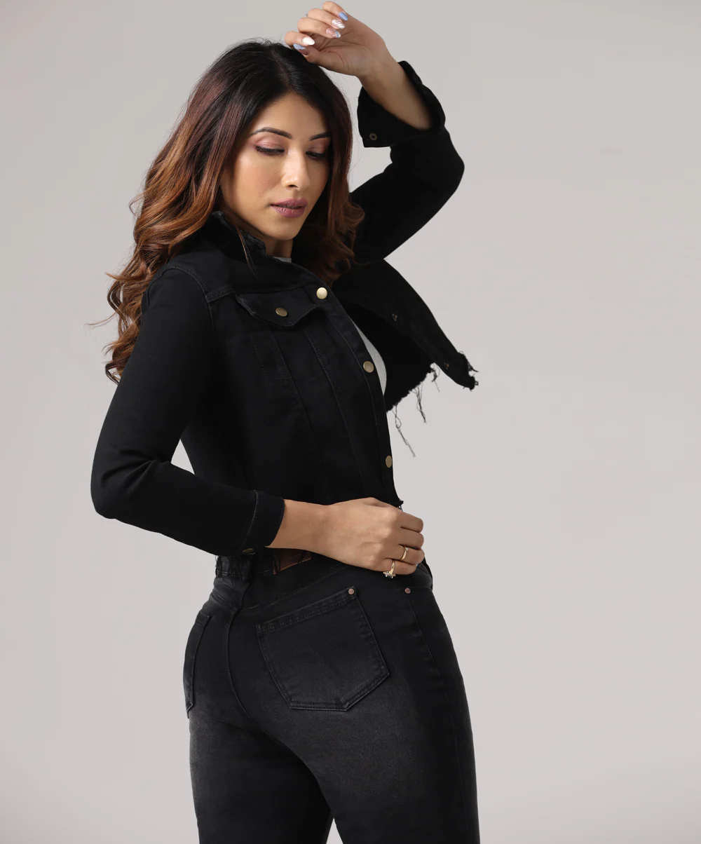 Flap Pocket Raw Hem Denim Jacket - Image 3