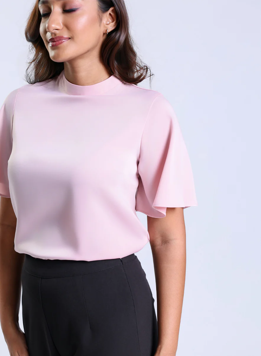 Flared Chiffon Collared Pink Top - Image 2