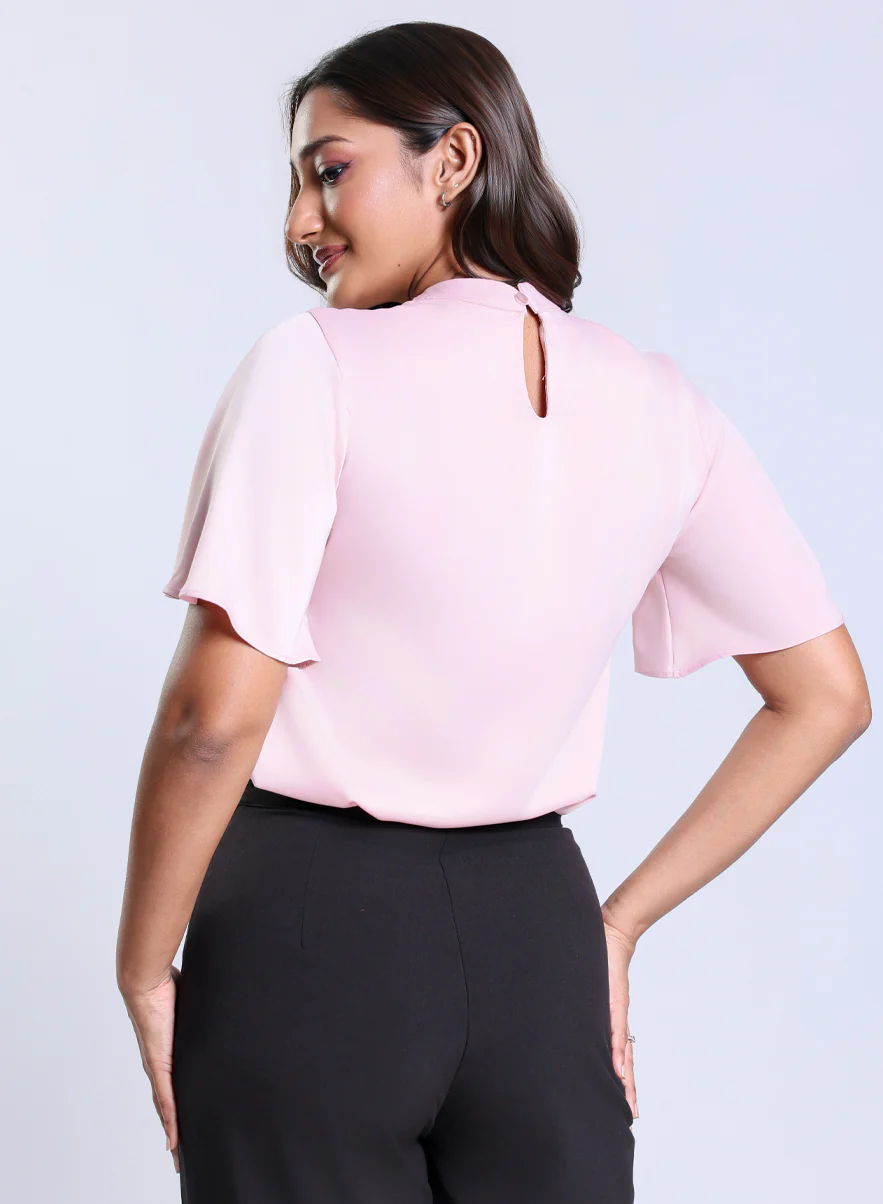 Flared Chiffon Collared Pink Top - Image 3