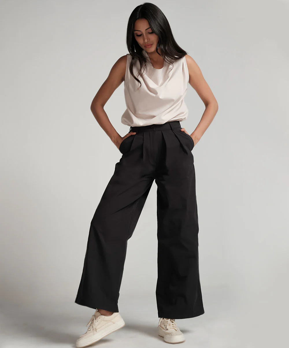 Flared Comfy Side Pocket Black Pant - Image 2