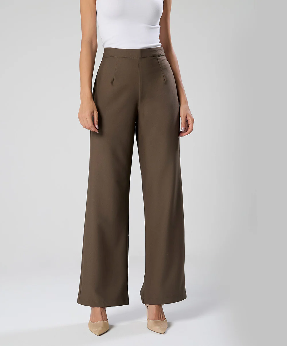 Flared Leg Formal Dark Khaki Pant - Image 2