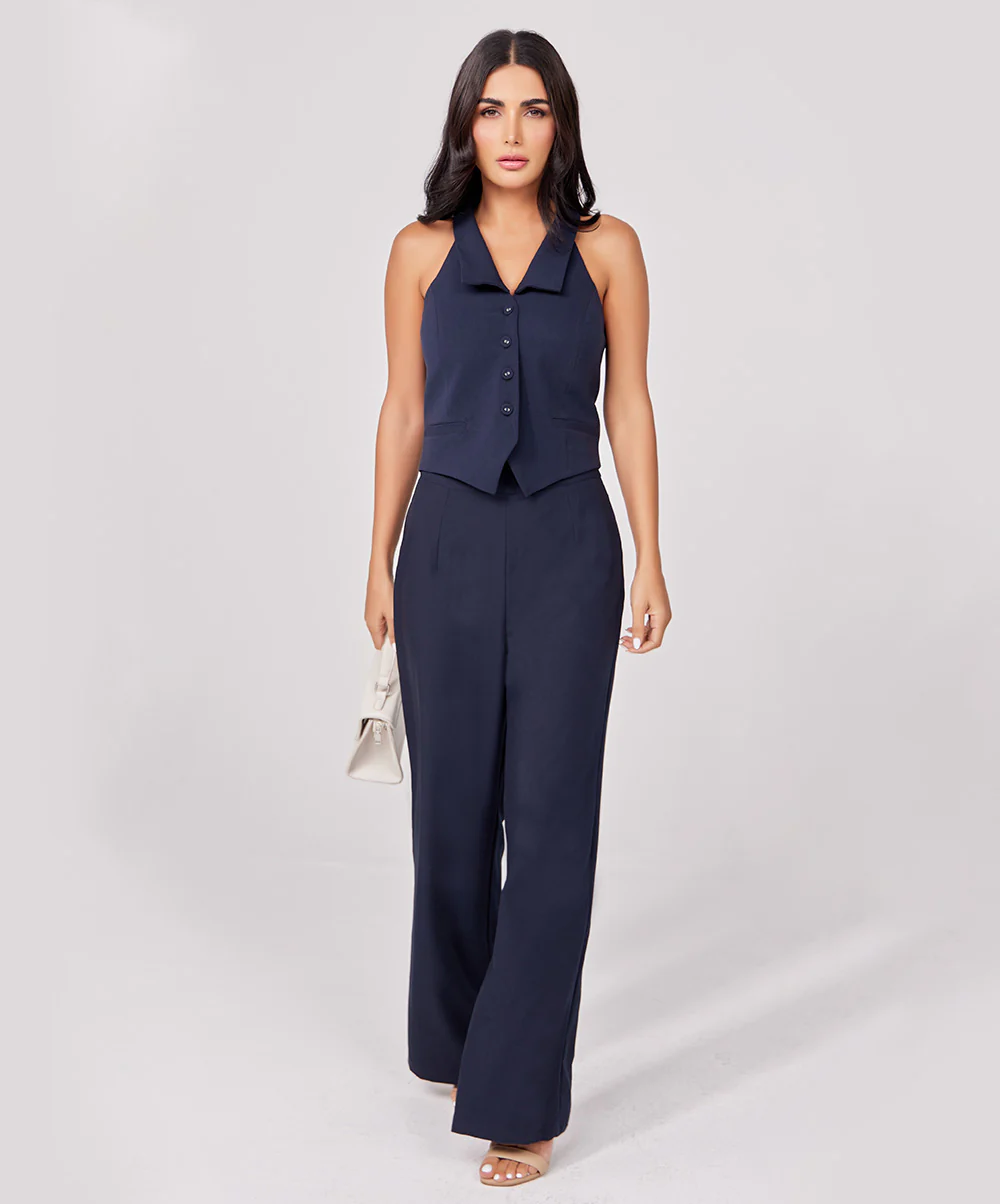 Flared Leg Formal Navy Blue Pant - Image 2