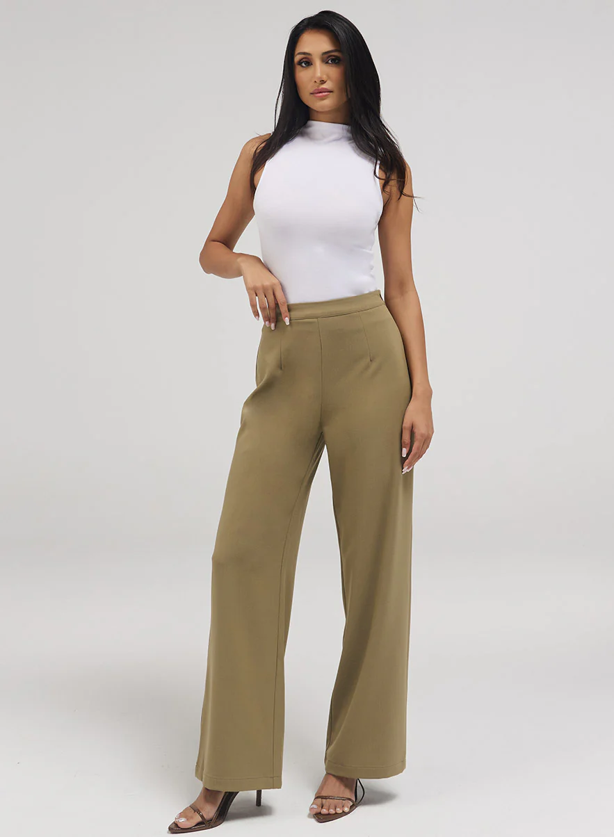 Flared Leg Formal Pant - Dark Beige - Image 3