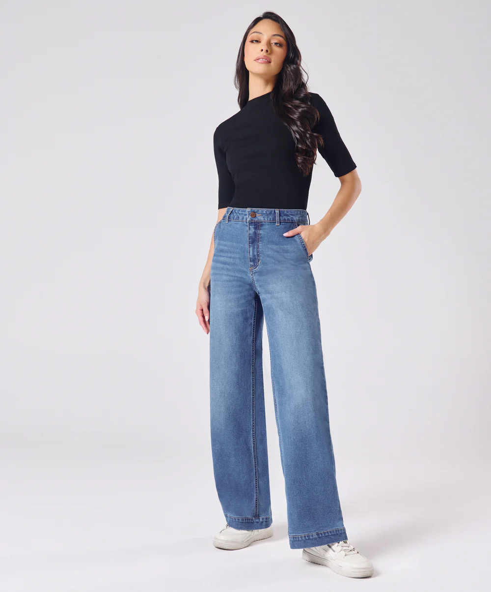 Flared Leg Mid Wash High Rise Jean - Image 2