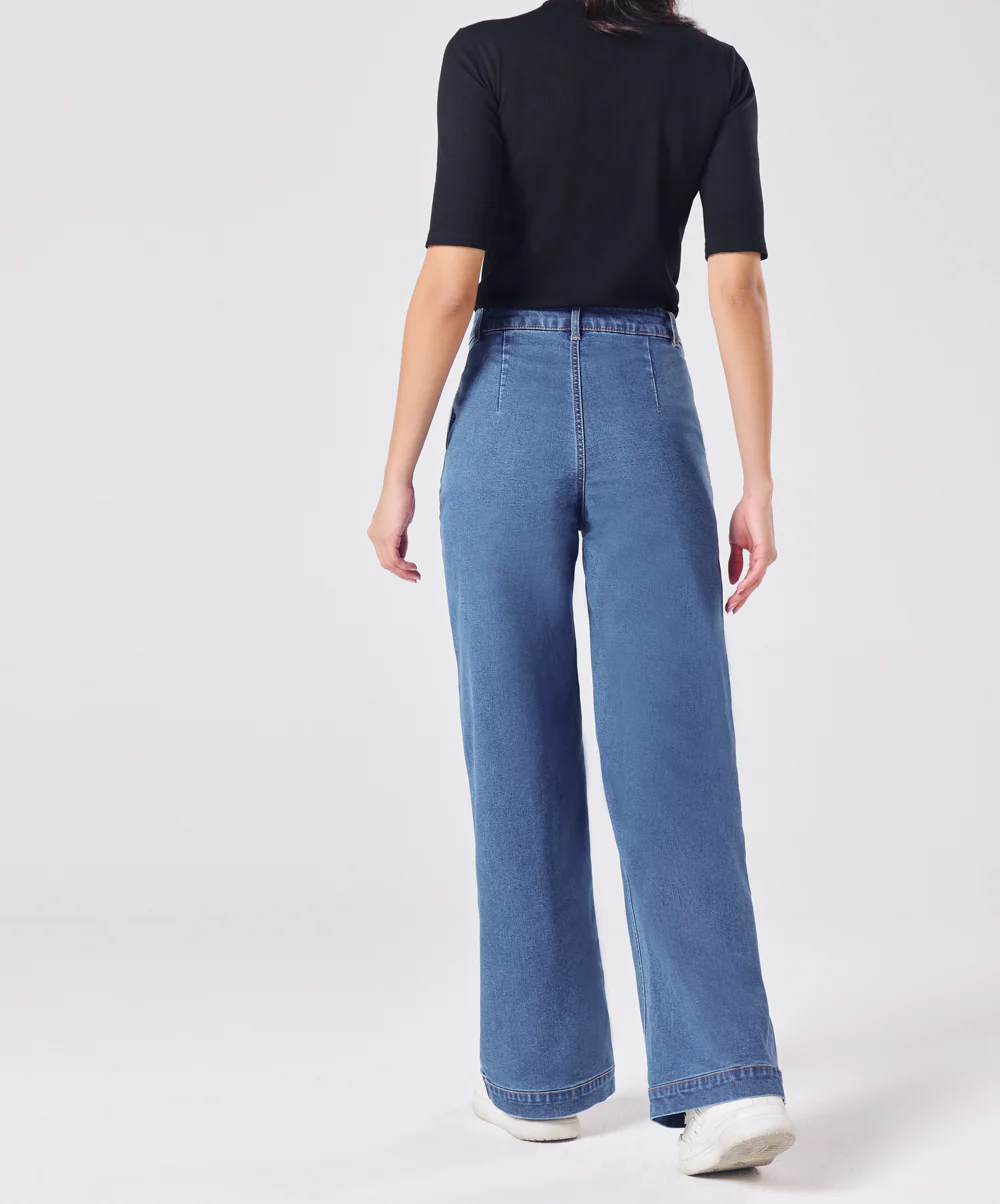 Flared Leg Mid Wash High Rise Jean - Image 5