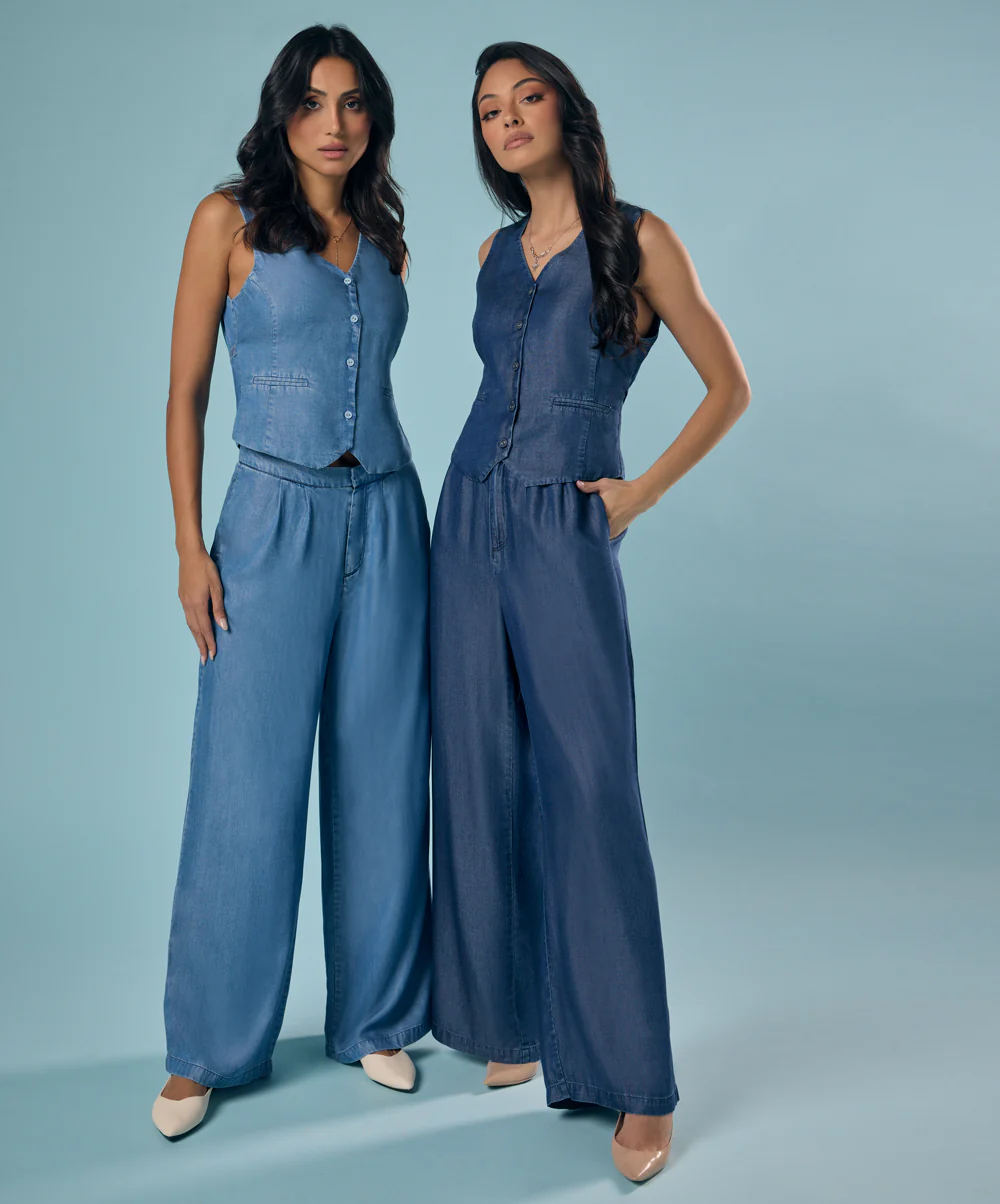 Flared Leg Washed Tencel Light Blue Pant - Image 5