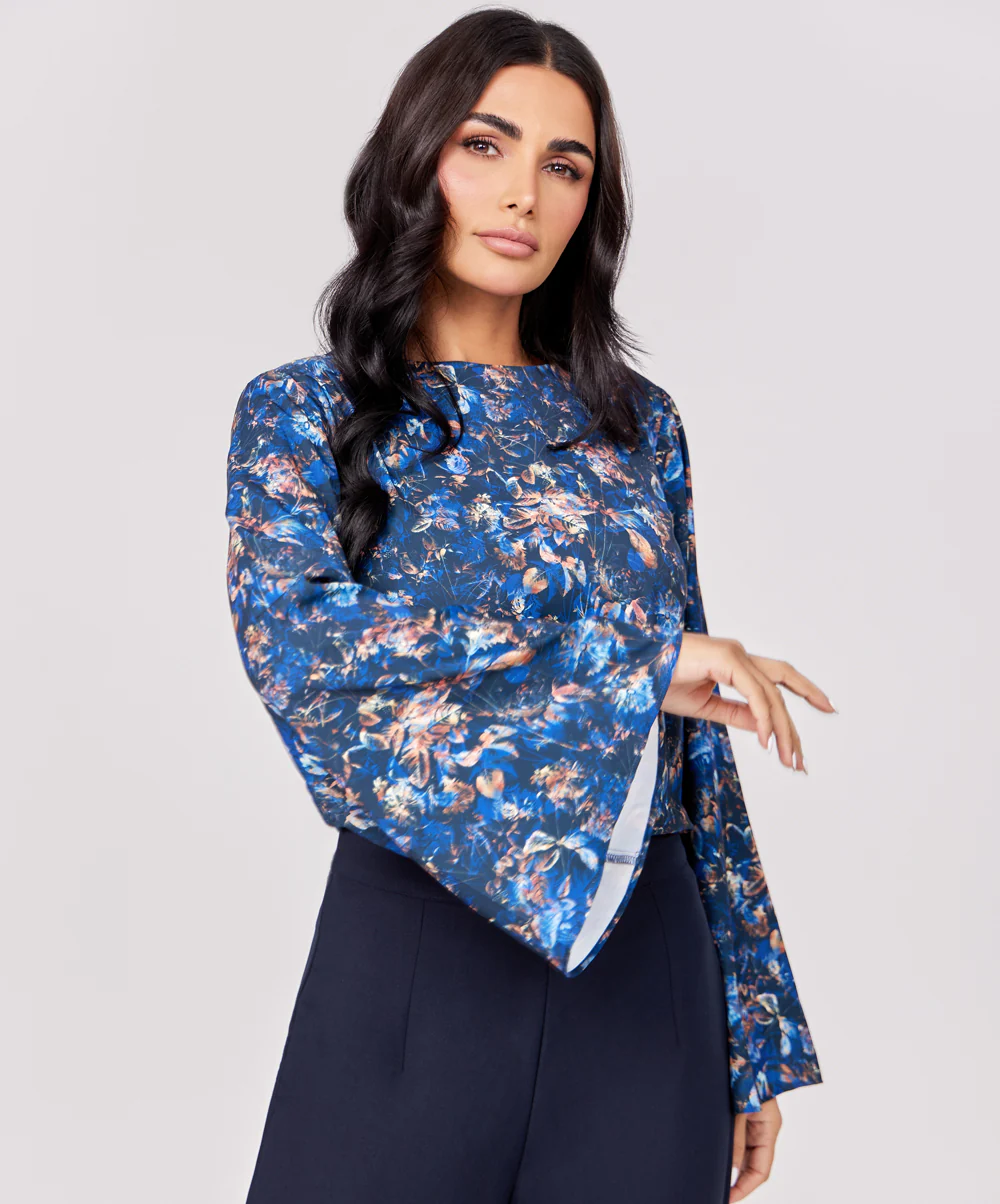Flared Sleeve Chiffon Printed Top - Image 3