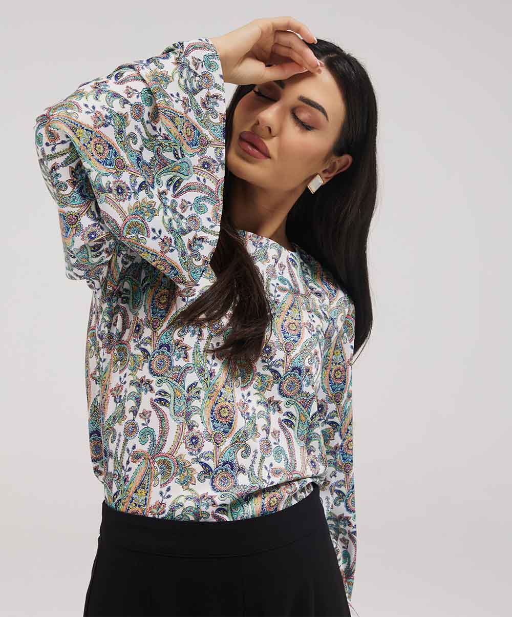 Flared Sleeve Printed Top