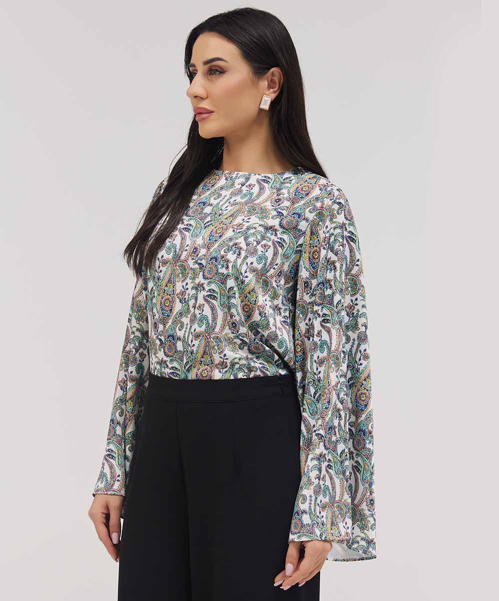 Flared Sleeve Printed Top - Image 3