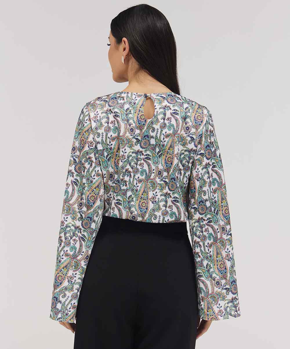 Flared Sleeve Printed Top - Image 4