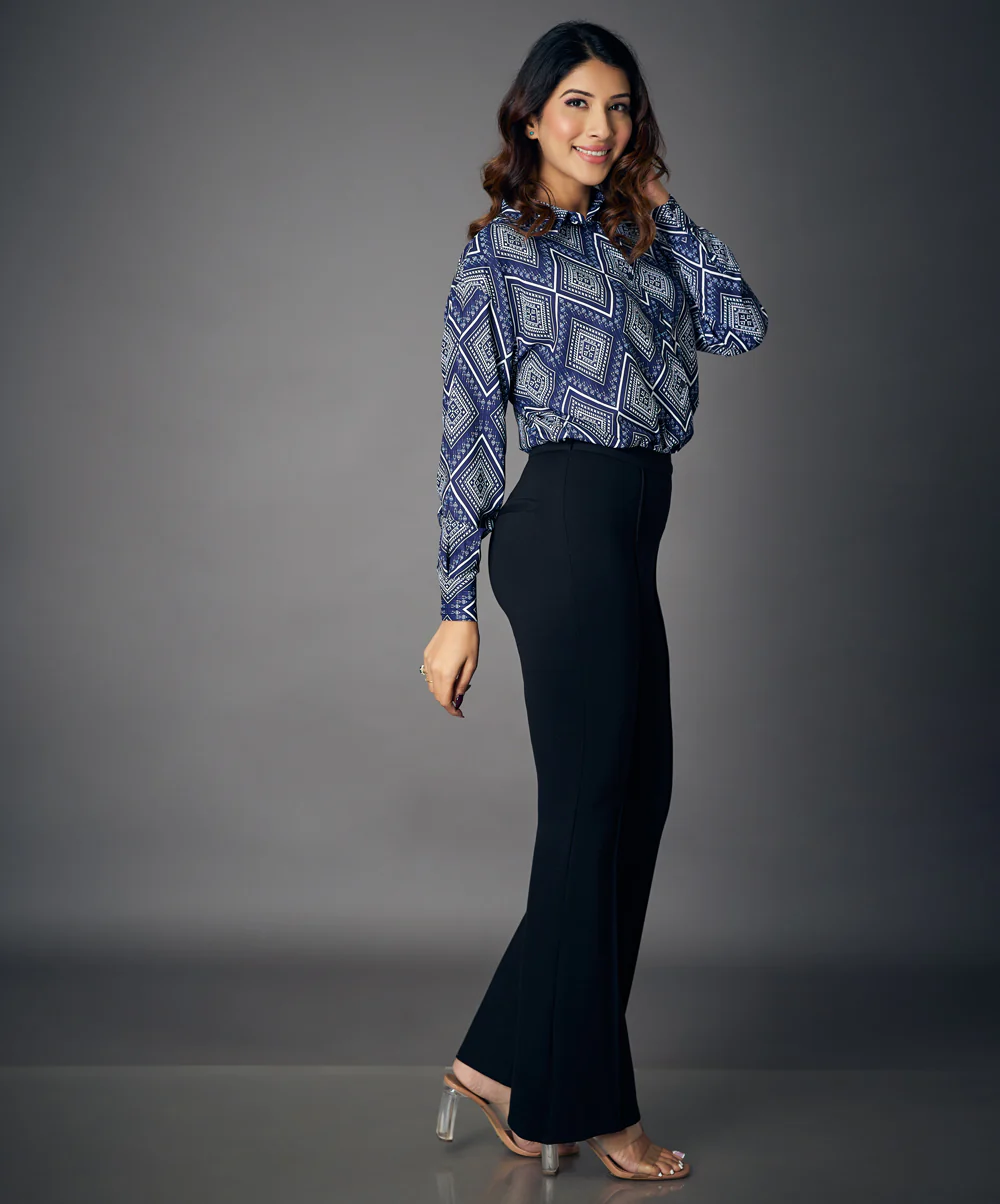 Flared Work Ponte Blue Pants - Image 2