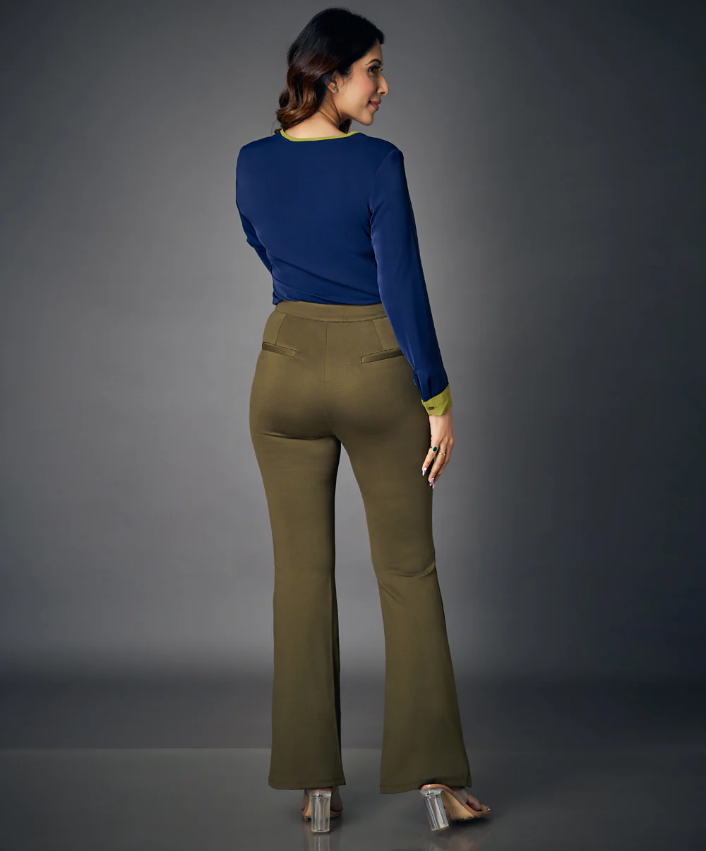 Flared Work Ponte Green Pants - Image 3