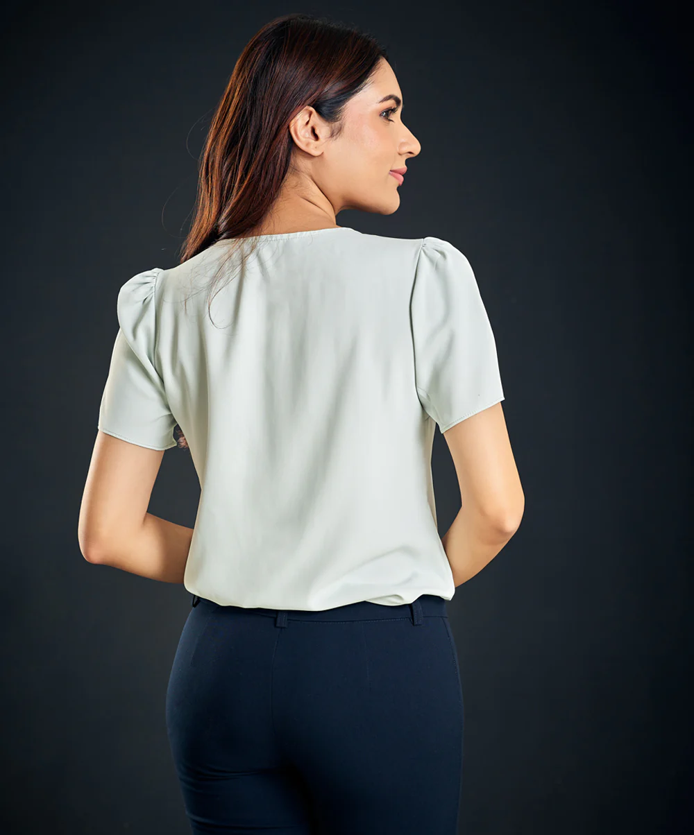 Floral Embroidered Notched Collar Top - Image 3