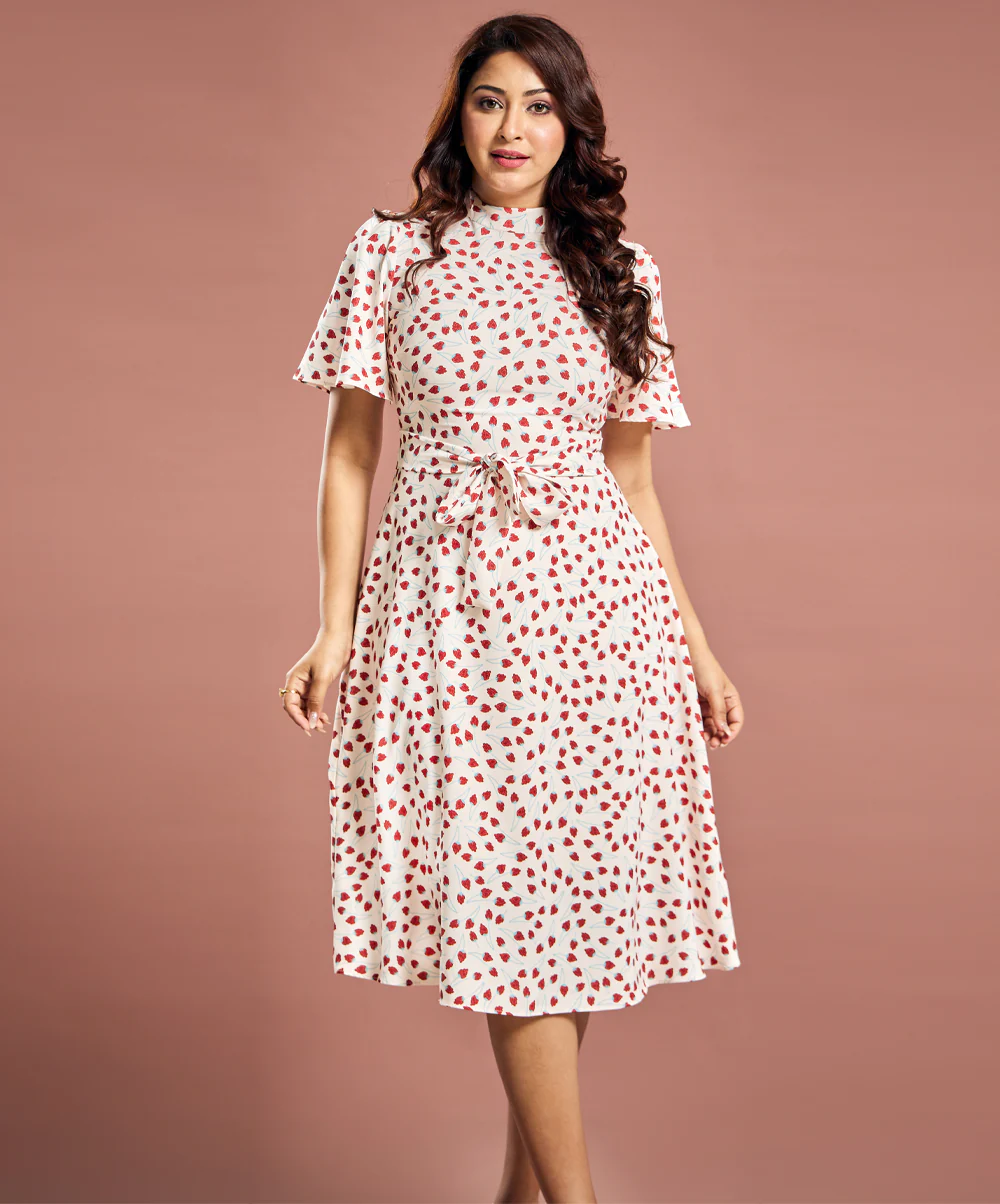 Floral Flutter Sleeve Flared Dress - Image 5